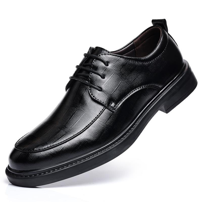 2024 autumn new leather shoes men's summer breathable business dress British style casual soft-soled black men's shoes
