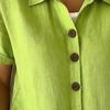 Women Tops Lapel Short Sleeve Buttons Placket Shirt Tops Pure Color Loose Fit Casual Style Shirt Home Dates Versatile Wear