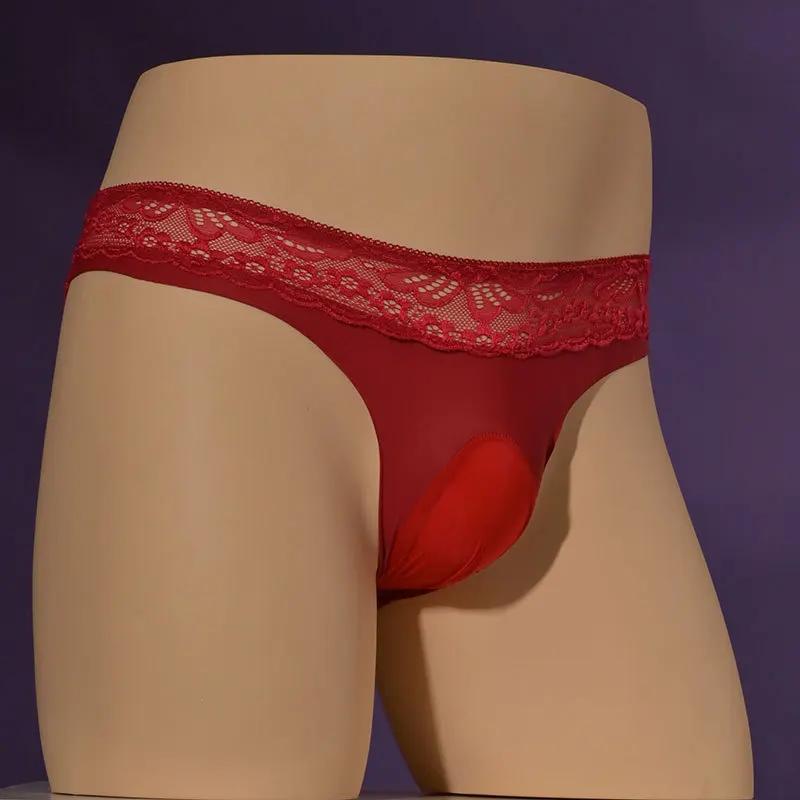 Mutandine di Pizzo Taglia Grande Sissy Pouch da Uomo Lingerie Slip Intimo Elastico a Vita Bassa in Seta Ghiacciata Uomo Gay Morbido Comodo Slip
