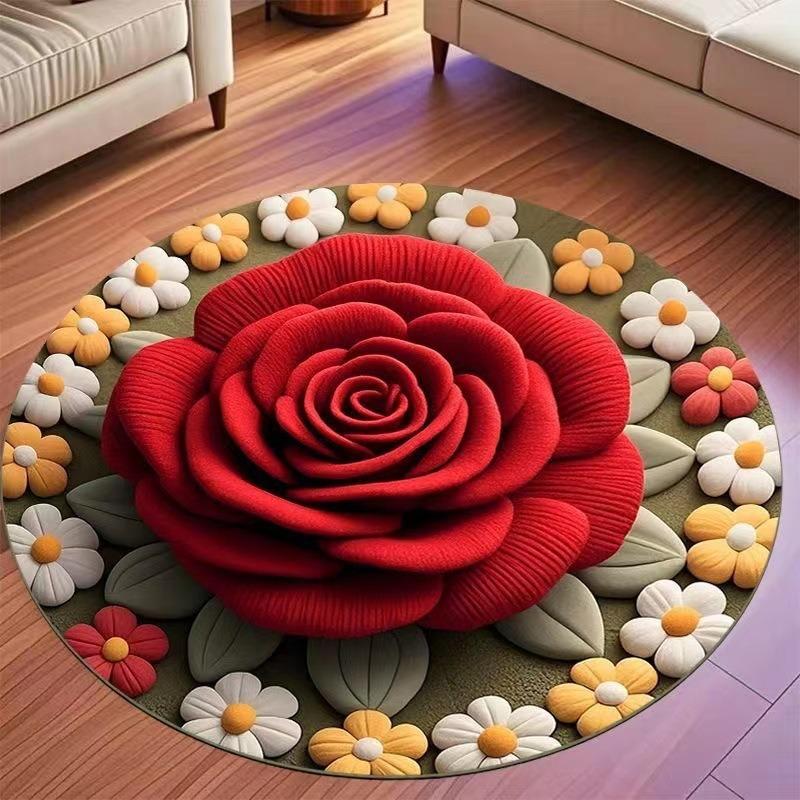 3D Flower Crystal Velvet Floor Mat, Living Room Coffee Table Foot Mat, Cloakroom Premium Sense Floor Mat, Non-Slip And Cool Mat