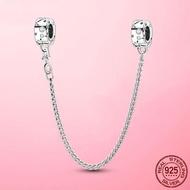 925 Sterling Silver Beads Classic Safety Chain Stopper Clip Charm Fit Original Fashion Bracelet Silver 925 Jewelry Making Gift