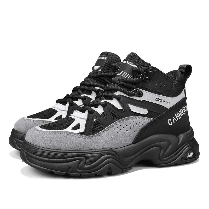 Fashion Boots for Men Outdoor Hiking Shoes Platform Sneakers Mid Top Lace Up Walking Shoes Thick Soled Anti Slip Casual Men Shoe