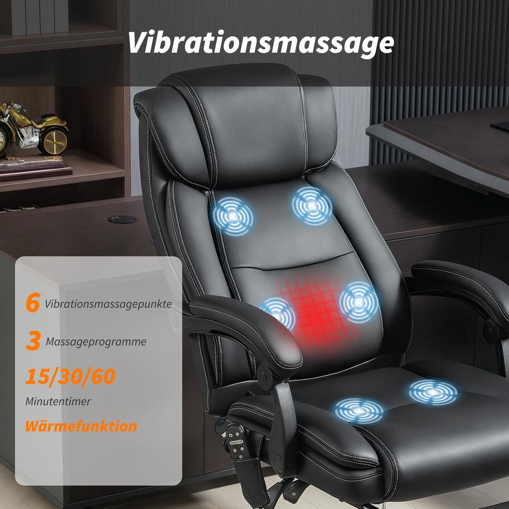 Office Chair Ergonomic with Massage Function Desk Chair with Footrest, Faux Leather Black