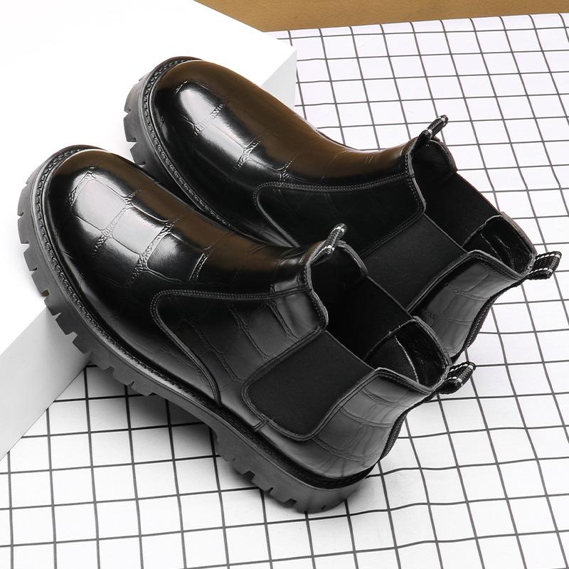 Martin boots casual rubber sole round head low top square heel elastic band British Martin boots large size men's shoes