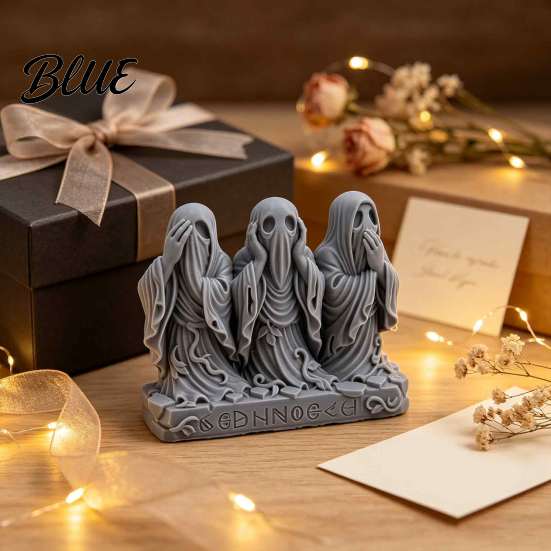 Unique Creative Gift 3D Printed Ghost Figurine  See Hear Speak No Evil Gothic Collectible Statuette Statue  Halloween Desktop Ornament for Home