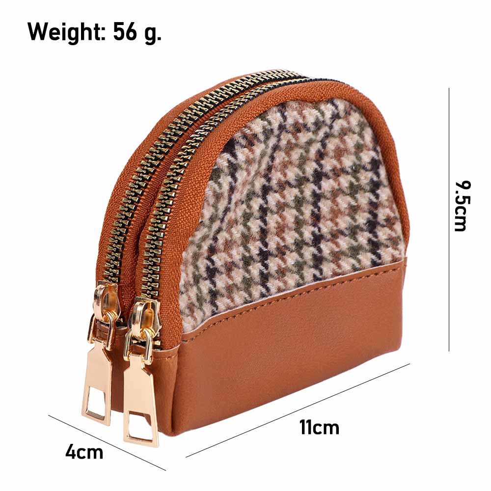 Layers Zipper with Key Chain Mini Houndstooth Wallet Women Coin Purse Card Holders Leather Bag