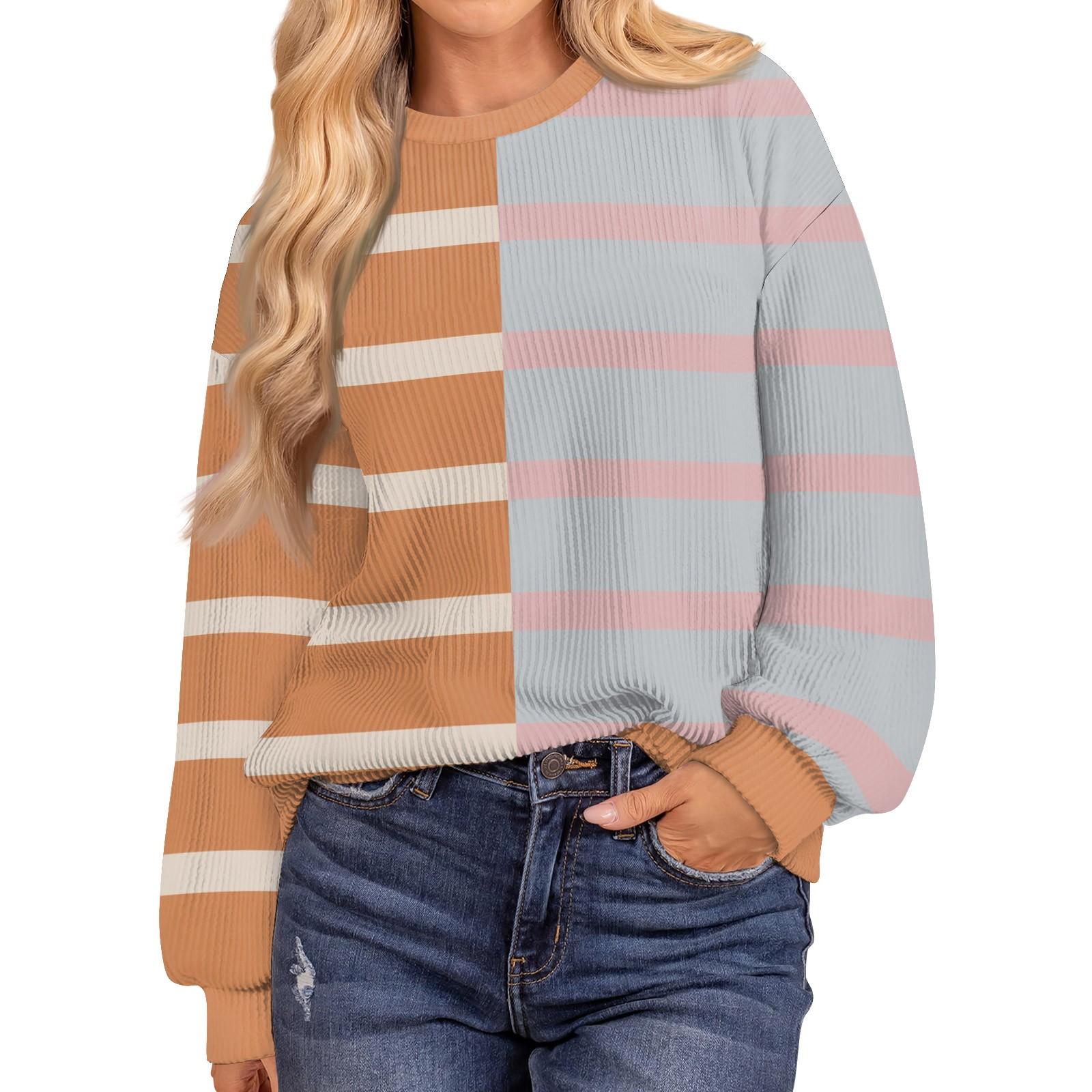 

Жіночі повсякденні вільні туніки, трикотажні сорочки з круглим вирізом і принтом, пуловер з довгими рукавами XXL