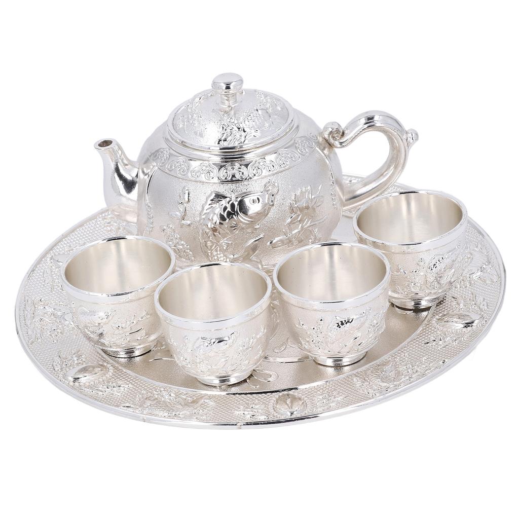 Zinc Alloy Tea Set Rustproof High Temperature Resistant Electroplated Vintage Tea Pot and Cup Set