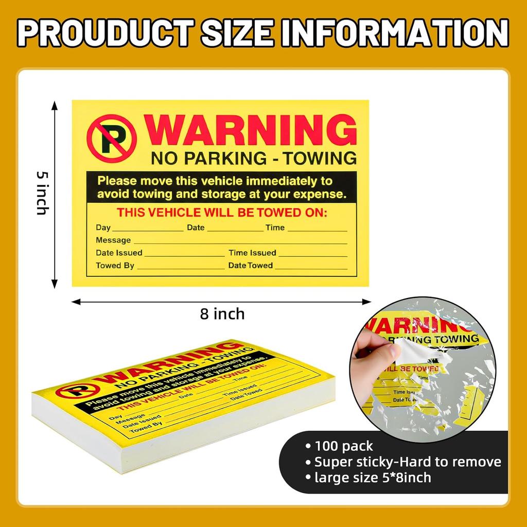 100 Parking Violation Stickers 5 x 8 Please Move This Vehicle to Avoid Towing Parking Violation Notice Tow Stickers Car Vehicle Private Adhesive Car