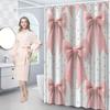 1pc Pink Bows Shower Curtain - White Polka Dots, Soft Pastels, Polyester, 70x70", 12 Hooks