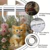 Polyester Bath Curtain - 70x70 Inches, Orange & Gray Kittens with Pink & White Flowers, Realistic Whimsical Design, 12 Hooks