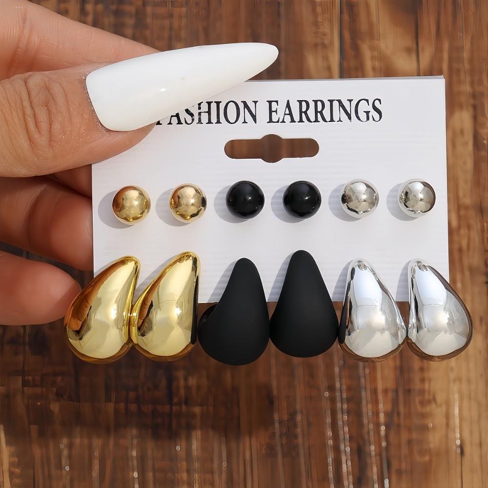 6pairs Elegant Chunky Water-drop Drop Earrings Matte Finish Luxury Teardrop Hoop Eardrop Bead Glossy Stud Earring Gift