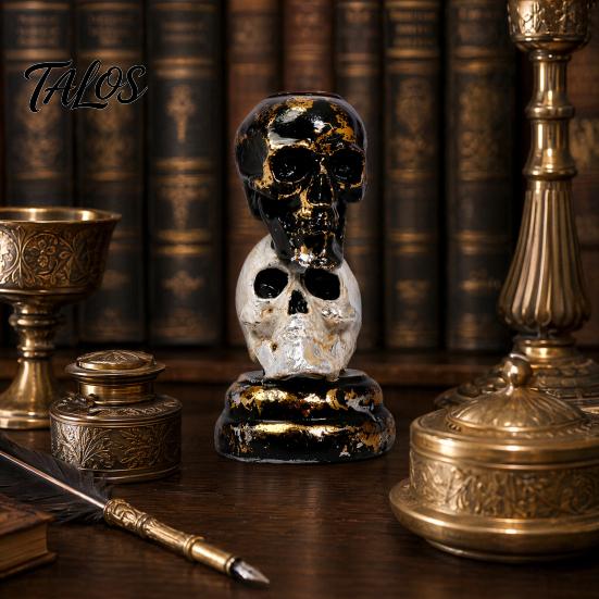 Candle Holder with Halloween Theme Stacked Skull Holder, Pillar Stand, Retro Spooky Tealight for Gothic Home Indoor Table Decor Decorative
