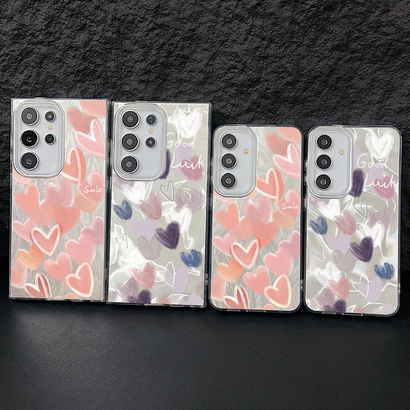 Motif Cœurs d'Amour Plume Pailletée Coque de Téléphone Rigide en PC Pour Samsung S25 Ultra S24 FE S23 A36 A56 A16 A55 Pailletée Antichoc TPU Bord Souple Mince