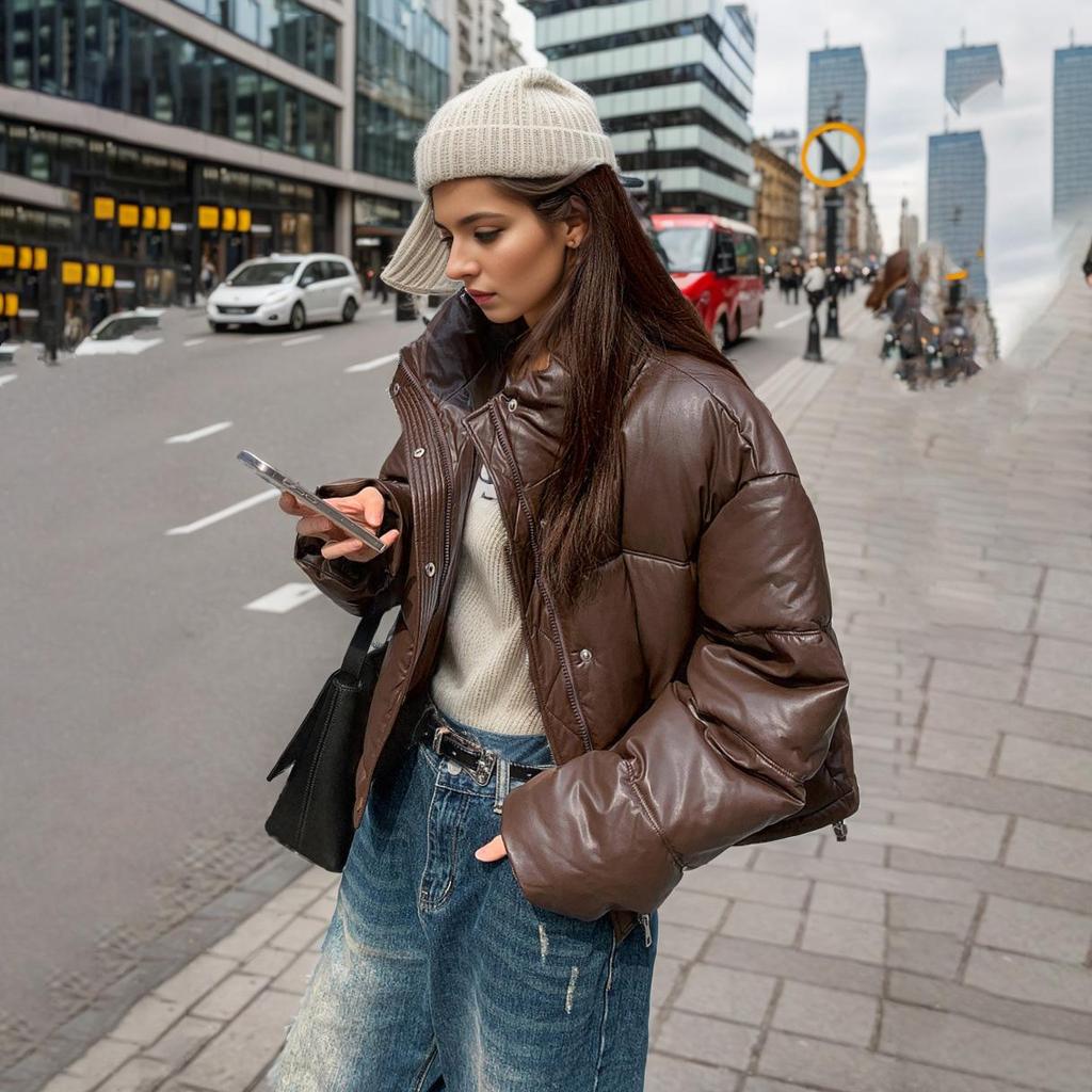 Women Autumn Winter Short Solid Color PU Leather Thicken Outwear Loose Cotton Padded Stand Collar Warm Jacket Coat