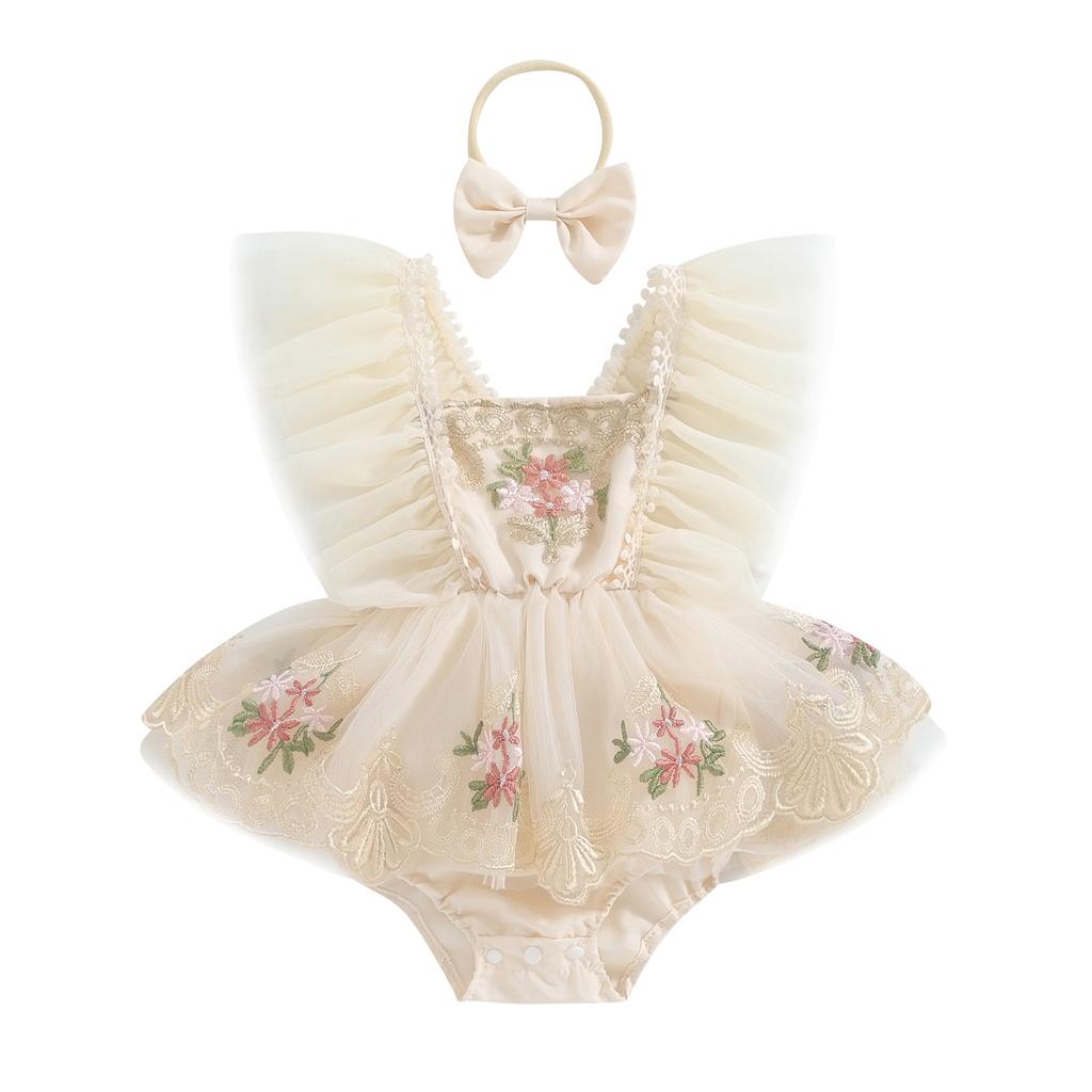 ma&baby 0-24M Princess Newborn Baby Girl Romper Infant Toddler Tulle Floral Embroidery Jumpsuit Overall Birthday Party Clothing