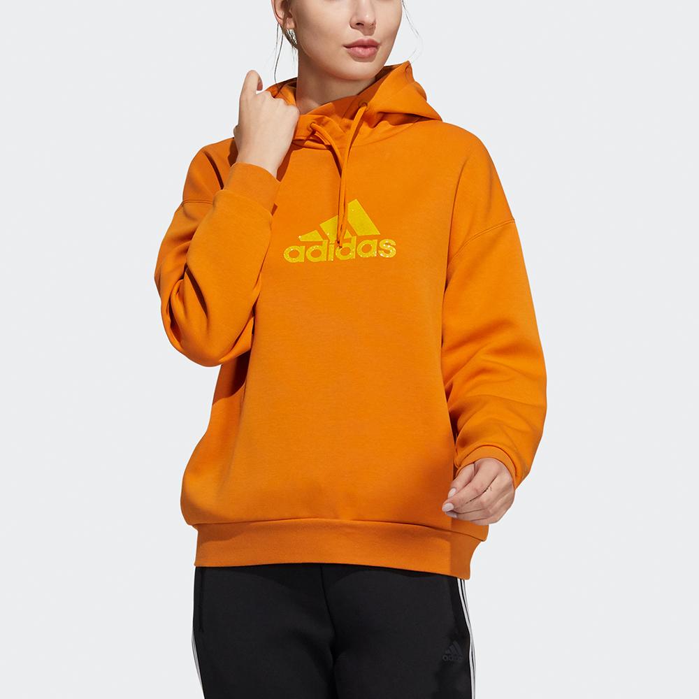 Adidas Logo Print Sports Hoodie Women Tops Orange HB7361