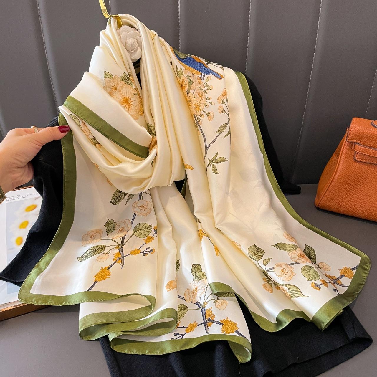 

Новый шелковый платок с принтом весна и лето для улицы солнцезащитный шарф пляжное полотенце тонкий теплый для шеи темпераментный универсальный женский 90*180CM