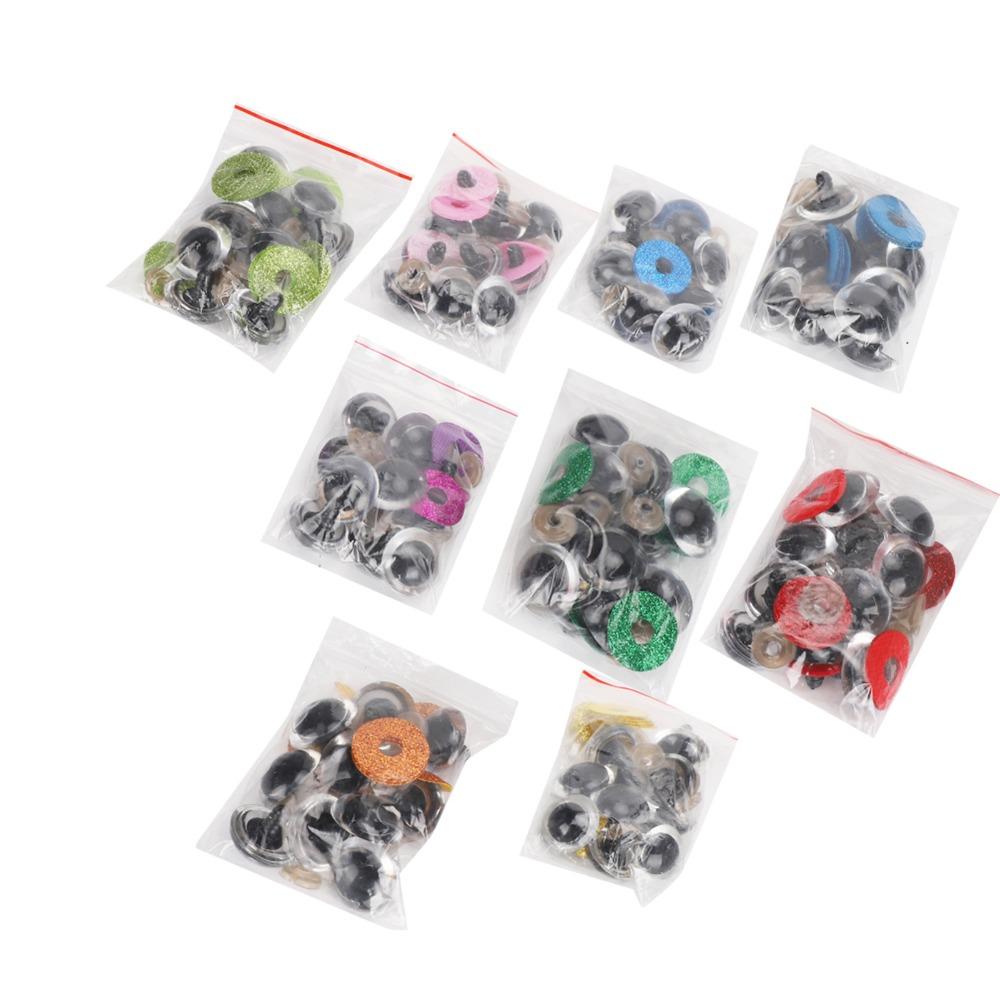 100PCS DIY Handmade Accessories Colorful Glitter Safety Eyes Plastic With Washers Glitter Safety Eyes Crochet Eyes Puppet