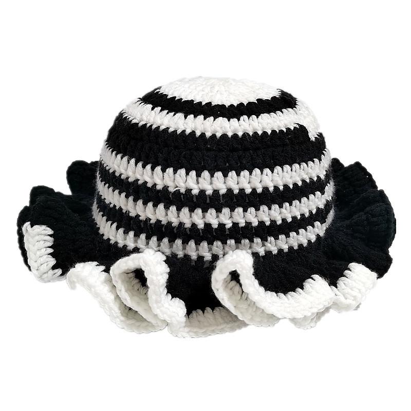 Colorful Crochet Ruffle Bucket Hat Warm Stretch Knit Hat New Year Celebration Women'S Fashion Handmade Beanie Hat