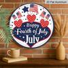 2D Flat, 1pc Round Aluminum Hanging Sign - 4th of July Patriotic Metal Wall Sign, "Happy Fourth of July" Star & Flag Design, Perfect for Indoor