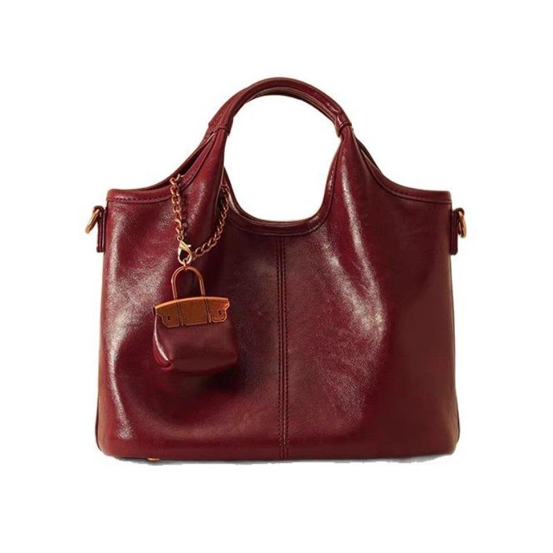 Red Textured Shiny Soft Crossbody Women's Wedding Bag Commuting Large Capacity Handbag Light Luxury Tote Bag