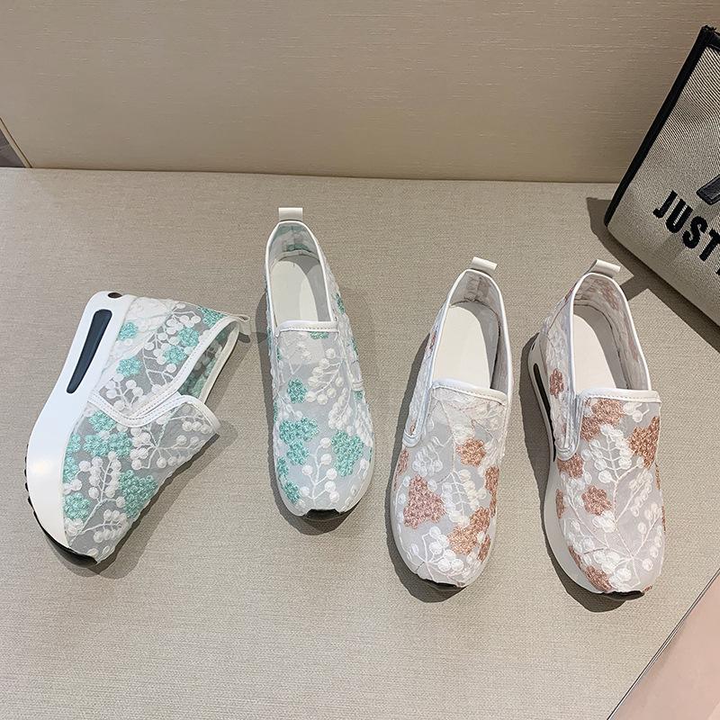 2024 Spring Women's Lace Mesh Slip-On High Heel Platform Shoes