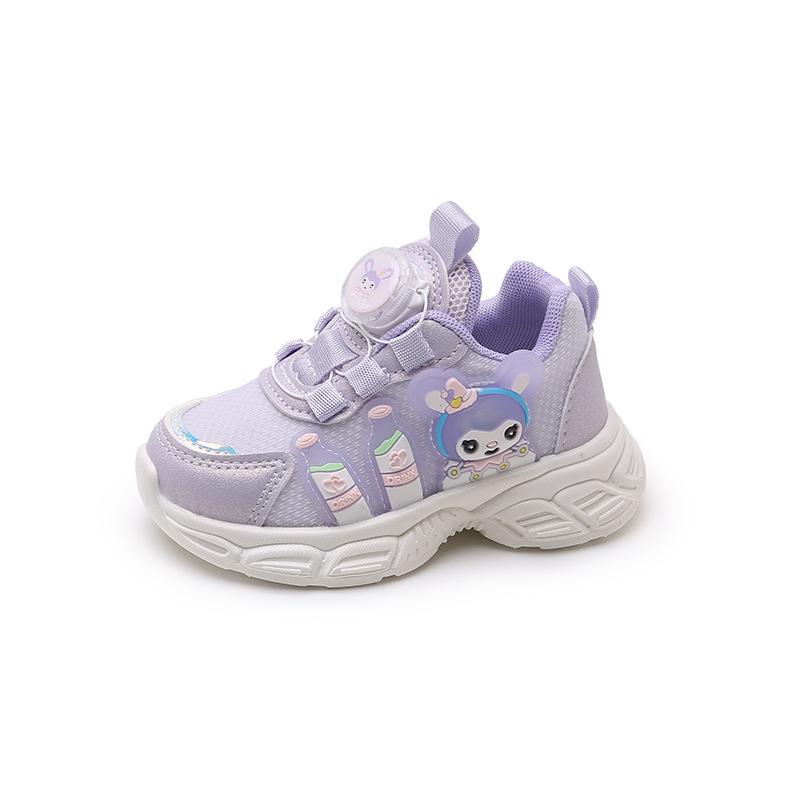 Girls' Sneakers 2025 Spring New Children's Leather Rotating Button Shoes Lightweight Shock-absorbing Flash Shoes