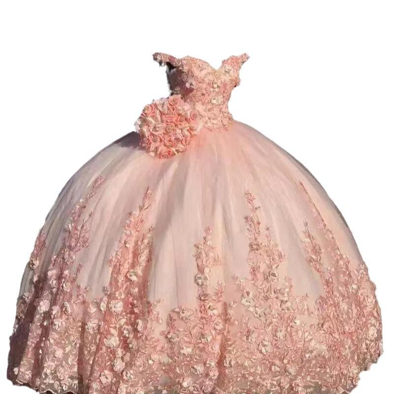 Ein-Schulter 1011 Hochzeitskleid neue Braut schwere Stickerei rosa große Schleppe auf der Flucht Prinzessin kleines Hauptkleid Frau