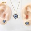 Fashion Turkish Blue Resin Eye Zircon Set Stainless Steel Chain Pendant Necklace Stud Earrings Women Accessories Lucky Amulets