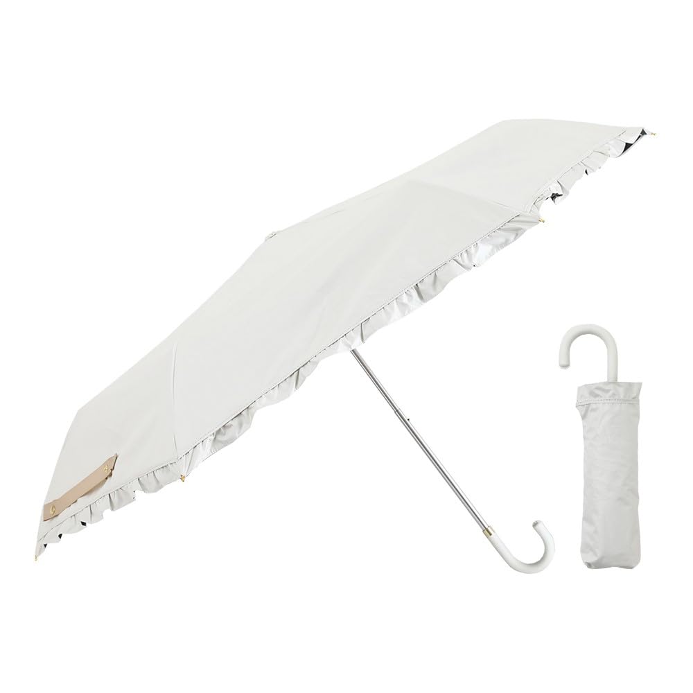 Ogawa Folding UV Suitable for Rain or Frilled Perfect Gift for or any other special LINEDROPS 57439 Women's Parasol, 99.9% Protection, White, Shine,