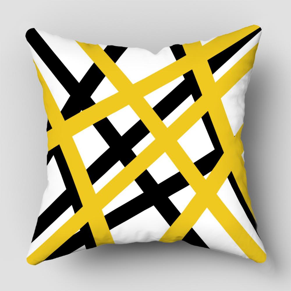 Nordic Yellow Black Abstract Geometric Line Printing Pattern Cushion Cover Home Living Room Sofa Decorative