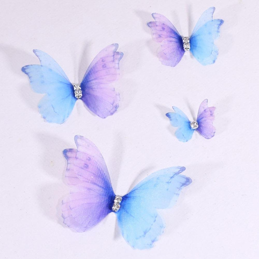 50Pcs Double Layer Butterfly Appliques Translucent Clothes Sewing Patch  Garment Design Materials