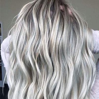 28 Inch Ombre Silver Wig Gray Long Curly Hair With Air Bangs With Free Wig Cap Cosplay Halloween Wig