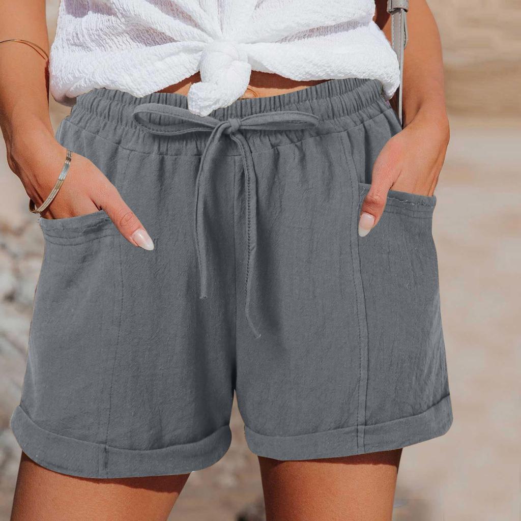 Women's Casual Comfortable High-Waisted Wide-Leg Shorts With Drawstring And Pockets