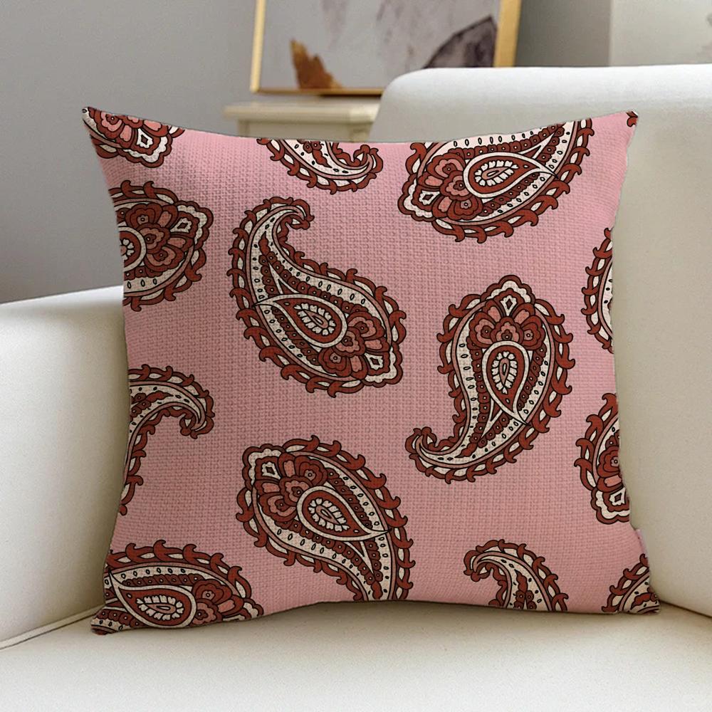 1P-Paisley Pattern Cushion Cover Natural Linen Pillowcase Set, All-In-One Decor For Sofa, Bedroom & Chair