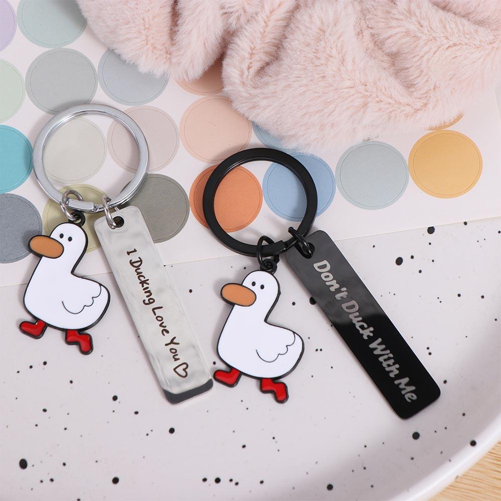 Stainless Steel Ducking Love Keyring Couples Jewelry Duck Pendant Funny Duck Keychain  Handbag