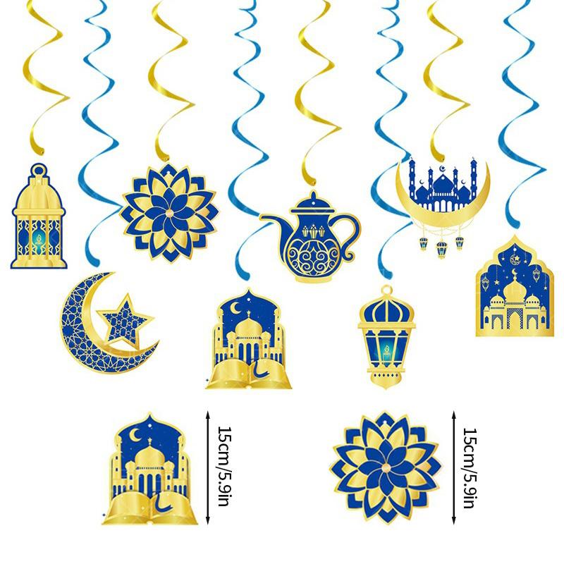 Eid Mubarak Banderoll Guld Spiral Eid Hänge Girlang Ramadan Kareem Dekoration 2025 För Hem Islamisk Muslimsk Fest Dekorationer