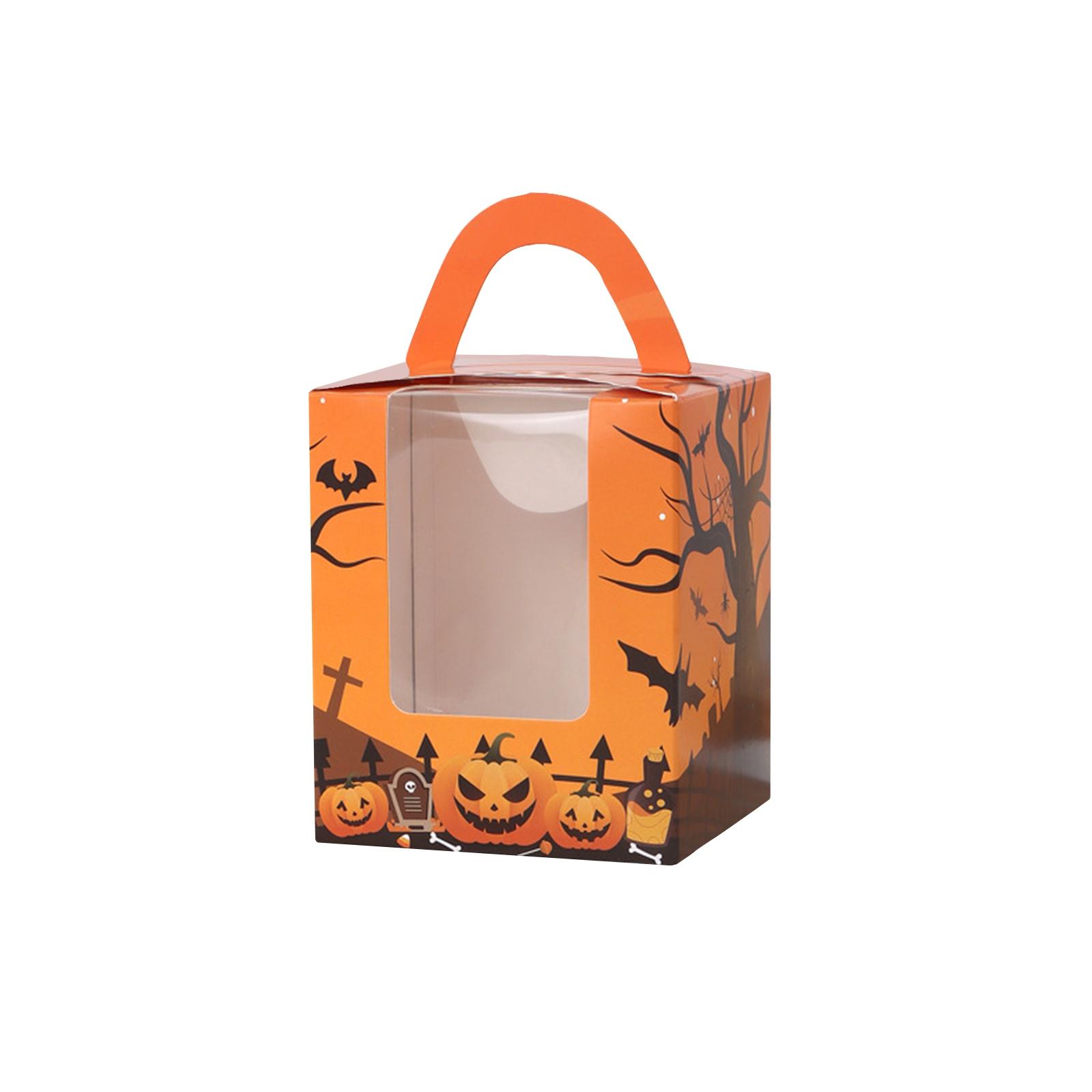 

10 Pieces Halloween Cupcake Boxes Halloween Individual Carriers Party Boxes With Clear Window For Cupcake Gifts Wrap Dessert Table Decoration One Size