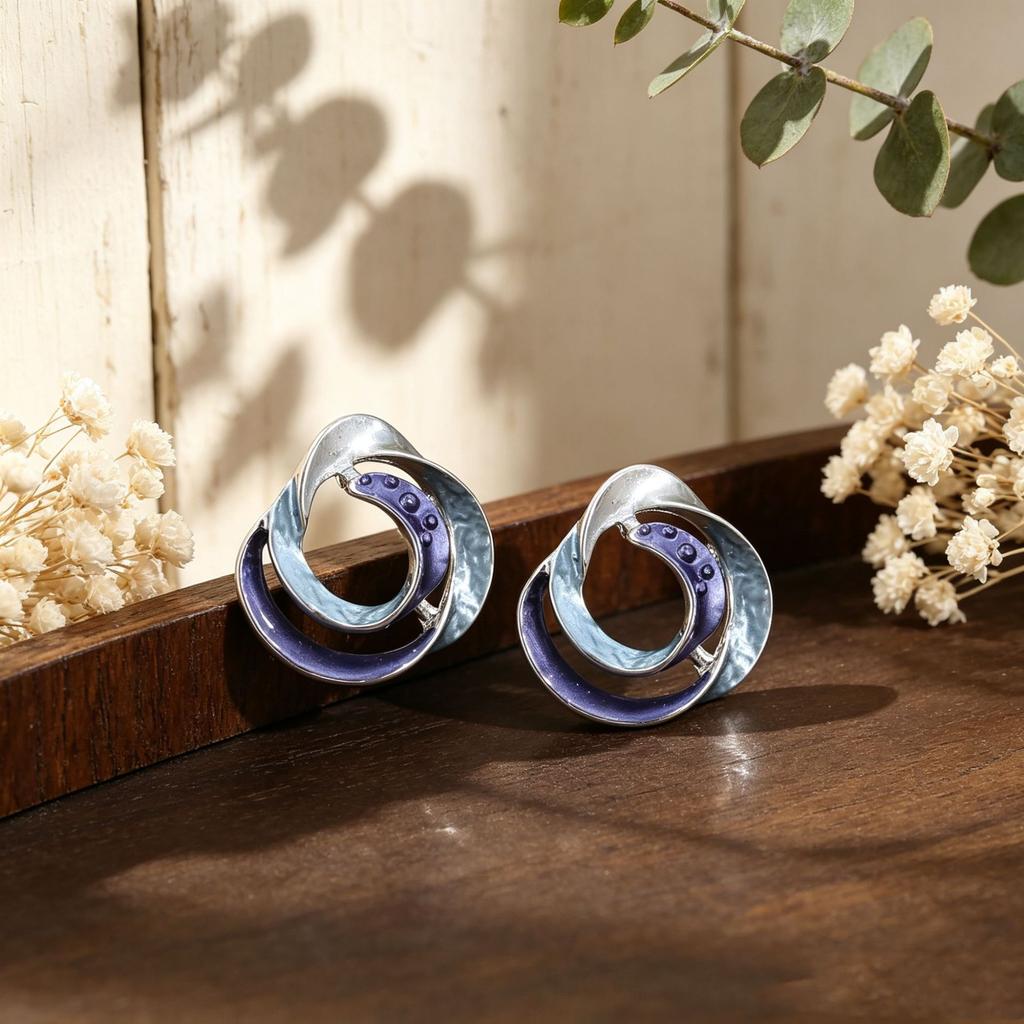 Hot-selling round hollow gradual change round ring hand-painted enamel colored stud earrings light luxury daily commuting versatile earrings