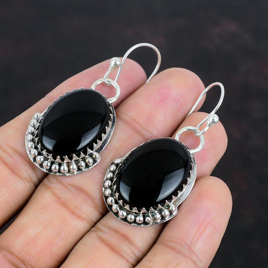Örhängen i svart onyx Naturlig ädelsten Örhänge 925 Sterlingsilver Örhänge Handgjorda Örhängen Smycken i svart onyx Gåvor till fru Antikt örhänge