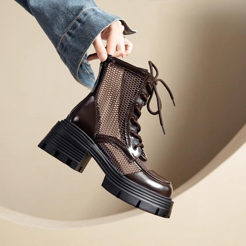 Coarse heel mesh Martin boots women's versatile thick-soled breathable cool boots small height-increasing thin short boots