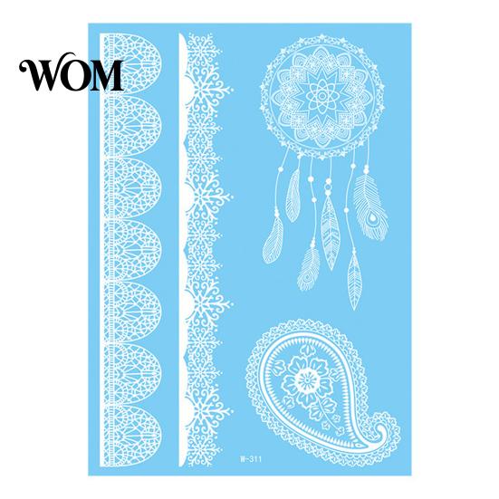 Eco-friendly Tattoo Sticker White Lace for Women, Temporary Face Body Skin-friendly Arm, Waterproof Fake Decal Wedding Party Festival Safe Tattoos