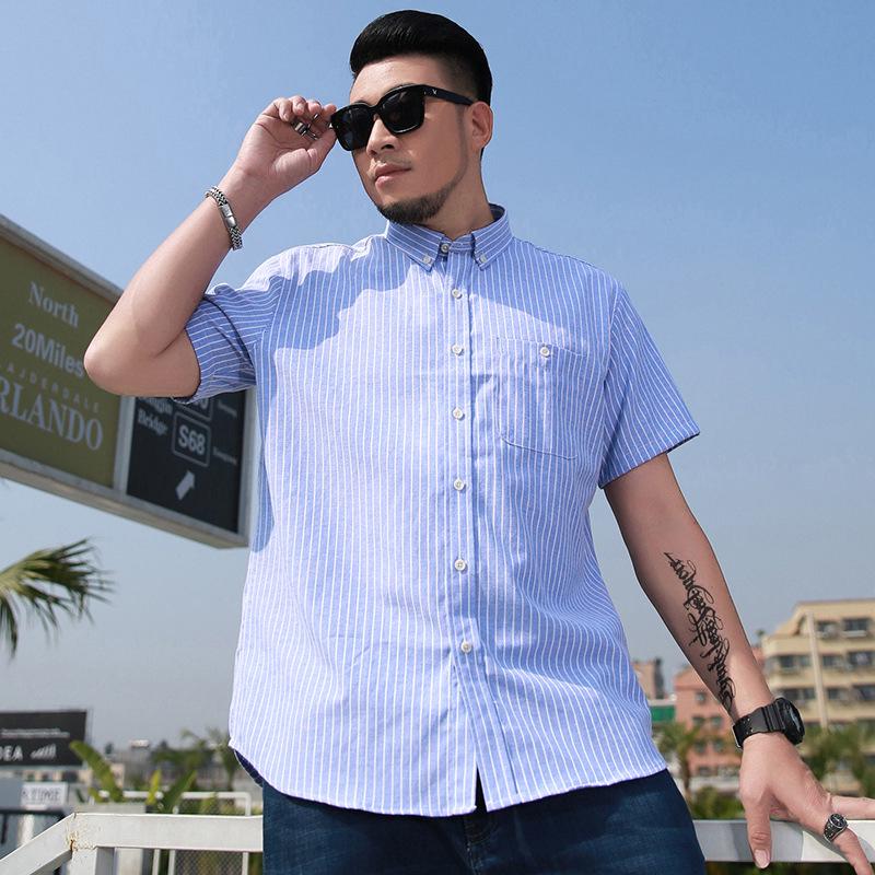 Men's Plus Size Striped Short Sleeve Business Shirt with Pointed Collar.