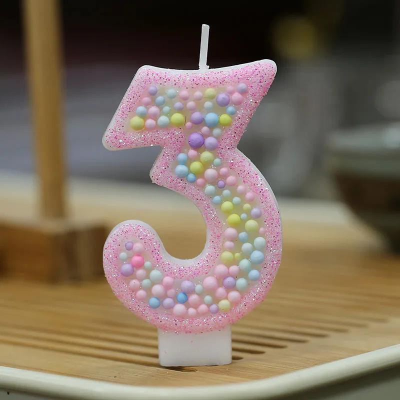 Children's Birthday Candle 1 Year Pink Pearl Number 0 1 2 3 4 5 6 7 8 9 Candles Flameless Birthday Candles for Celebratory Cakes