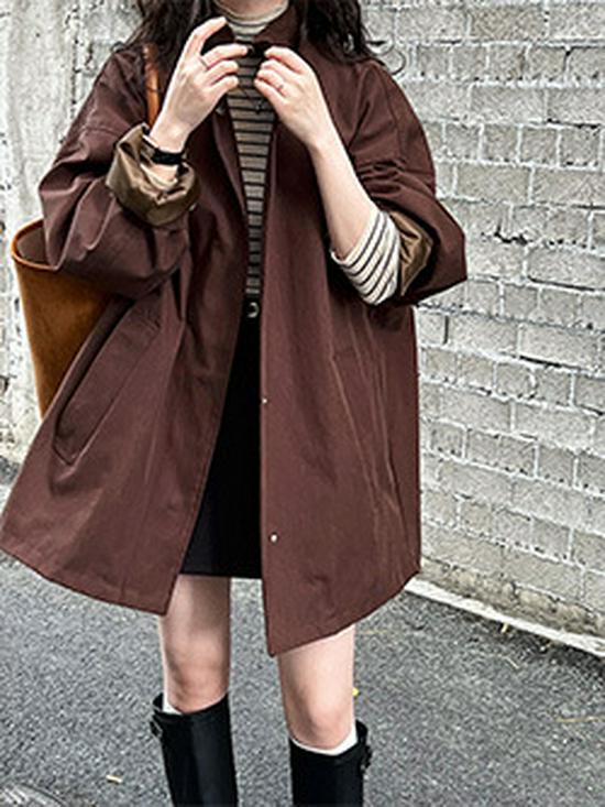 Luxi Women's 2024 Autumn Slimming Trench Coat with Stand Collar & Drawstring
