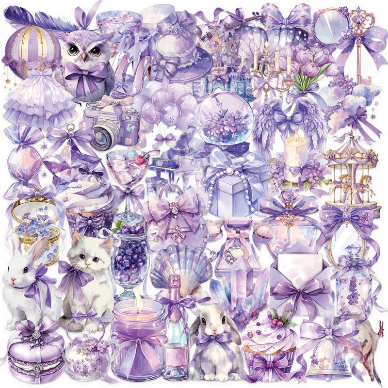 50Pcs/Set Nordic . Sparkly Purple Color Styles Art PET Stickers Waterproof DIY Fashion Doodle Decals Stickers