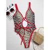 Sexy Leopard Print Hollow Out Monokini Swimsuit Woman One Piece Swimwear Red String Cross High Cut Bathing Suit Bodysuits