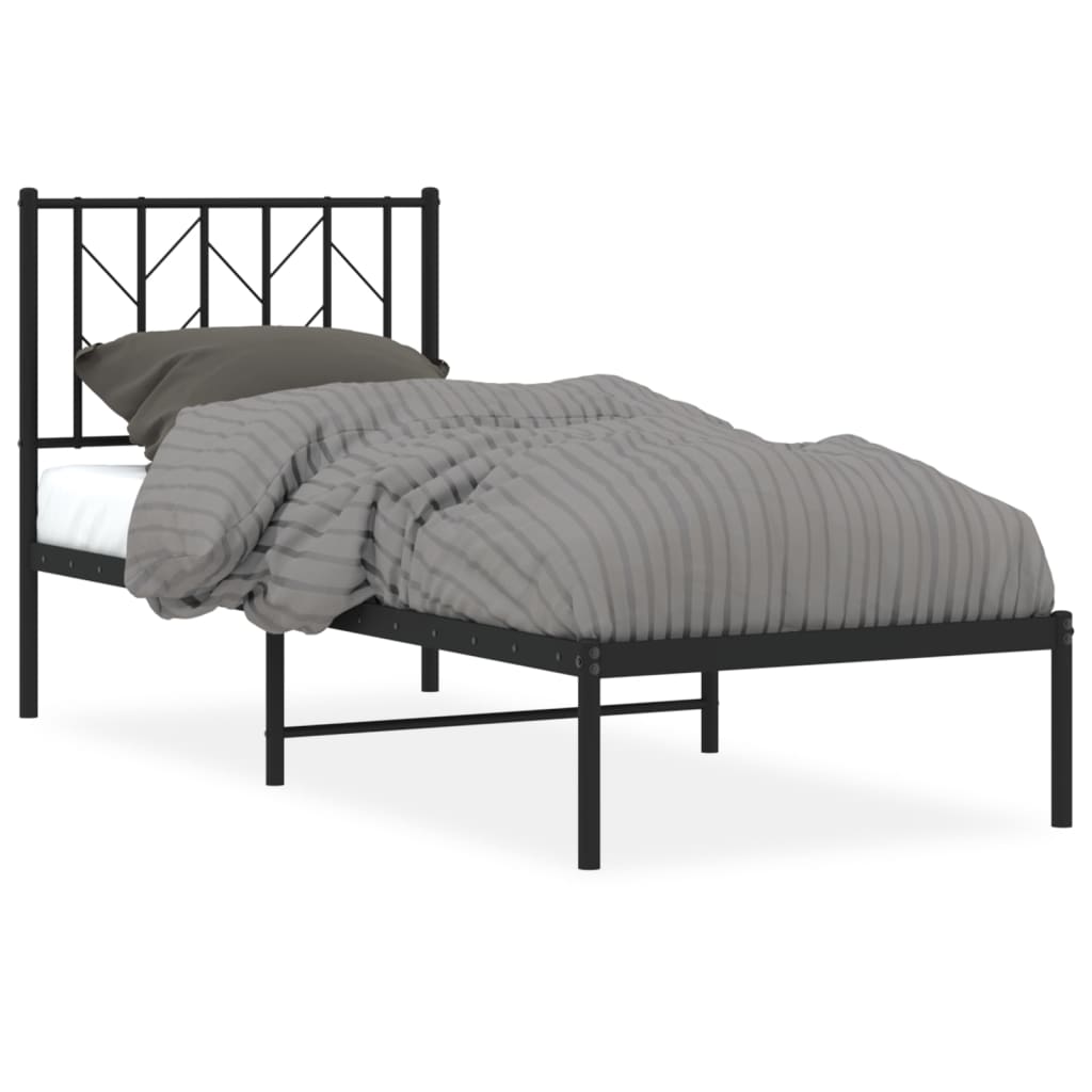 Vidaxl Metal Bed Frame with Headboard, Black, 75X190 Cm