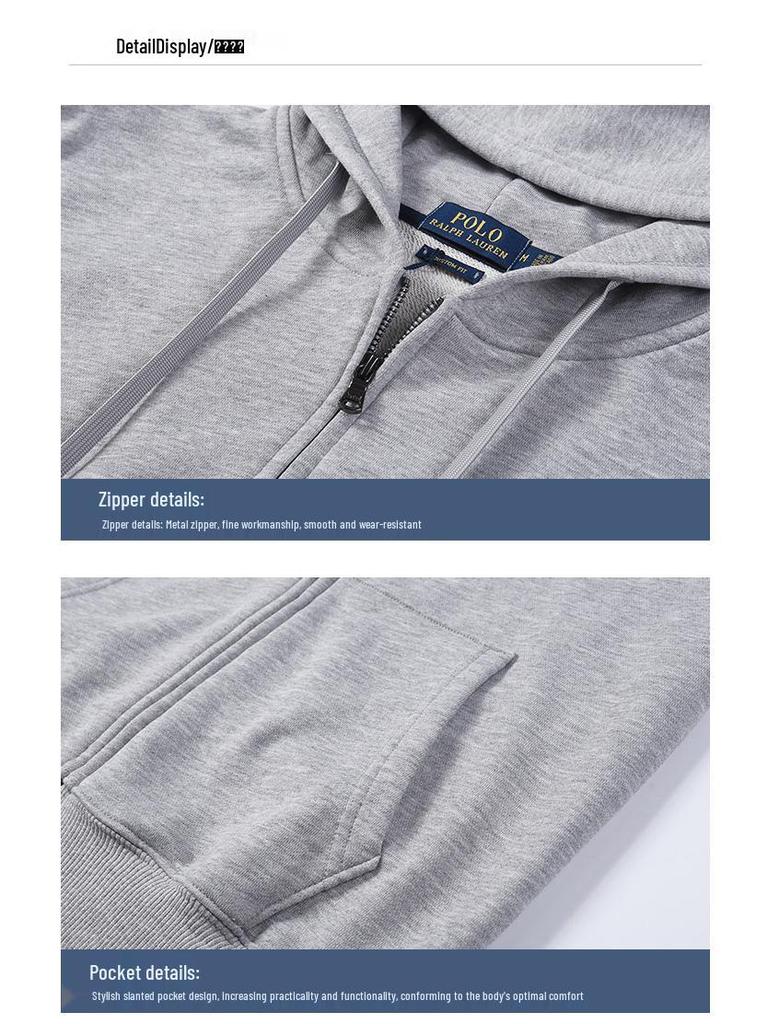 Hanorac cu fermoar pentru bărbați, casual, cu logo cal brodat - Mânecă lungă, culoare solidă, stil primăvară/toamnă